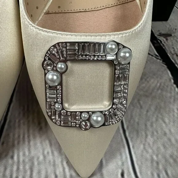 Kate Spade Women’s Buckle Up Slide Mule Shoes Ivory Bridal Pointed Toe NEW - Picture 5 of 7